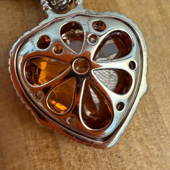 Citrine Heart Pendant Silver and Gold Necklace - Picture 13 of 13